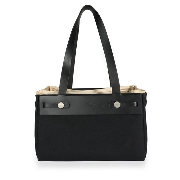 Hermes Black Canvas & Vache Hunter Leather 2-in-1 Herbag Cabas Tote PHW - Picture 1 of 6